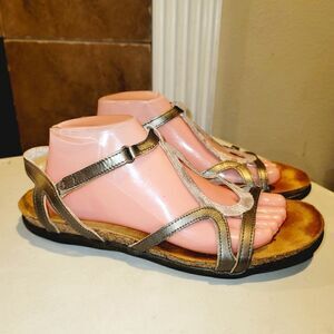 NAOT Strappy Silver Faux Snake Print Velcro Closure Leather Sandals Sz 11
